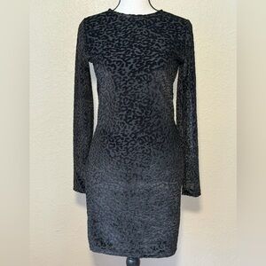 Popular Basics Black Leopard Velvet Long Sleeve Open Back Dress